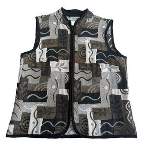 Vintage Coldwater Creek Tapestry Vest Women's MED Brown Black Multi Boho Hippie